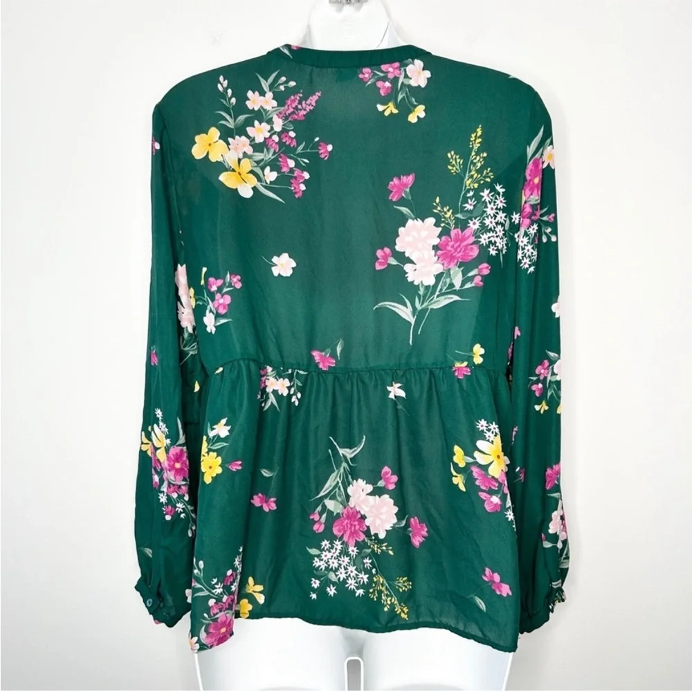 OLD NAVY Dark Green Floral Print Georgette Swing Blouse Size Medium - Picture 7 of 10